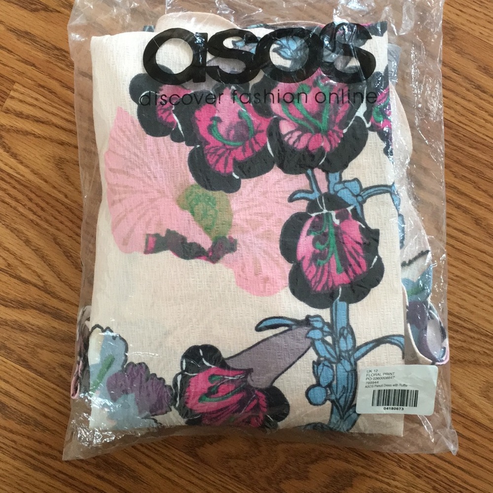 Pencil Dress With Ruffle Detail In Floral Print